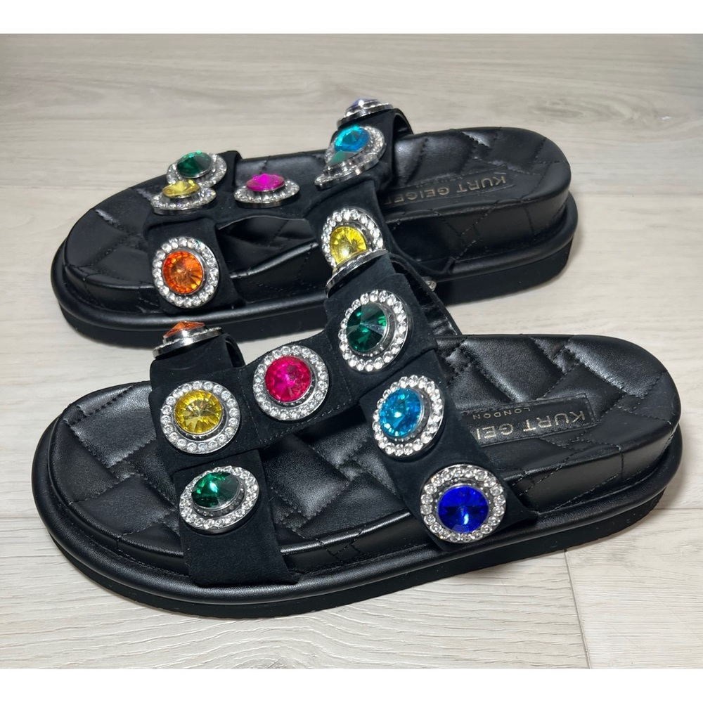 Kurt Geiger London Womens ORSON CRYSTAL Black Leather Slide Sandals Shoes Sz 9 - Picture 5 of 9